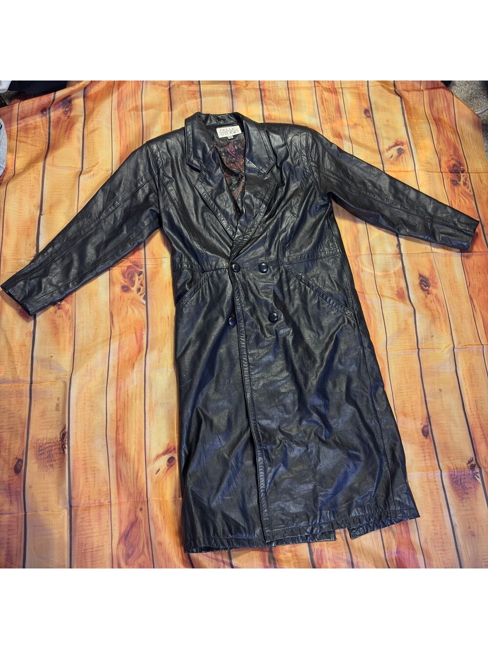 Pelle Studio Vintage Black Leather Long Double Breasted Coat